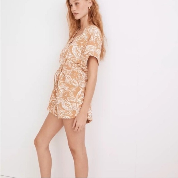 Madewell Lightspun Drawstring Cover-Up Romper in Palm Leaves Size M - Picture 2 of 9
